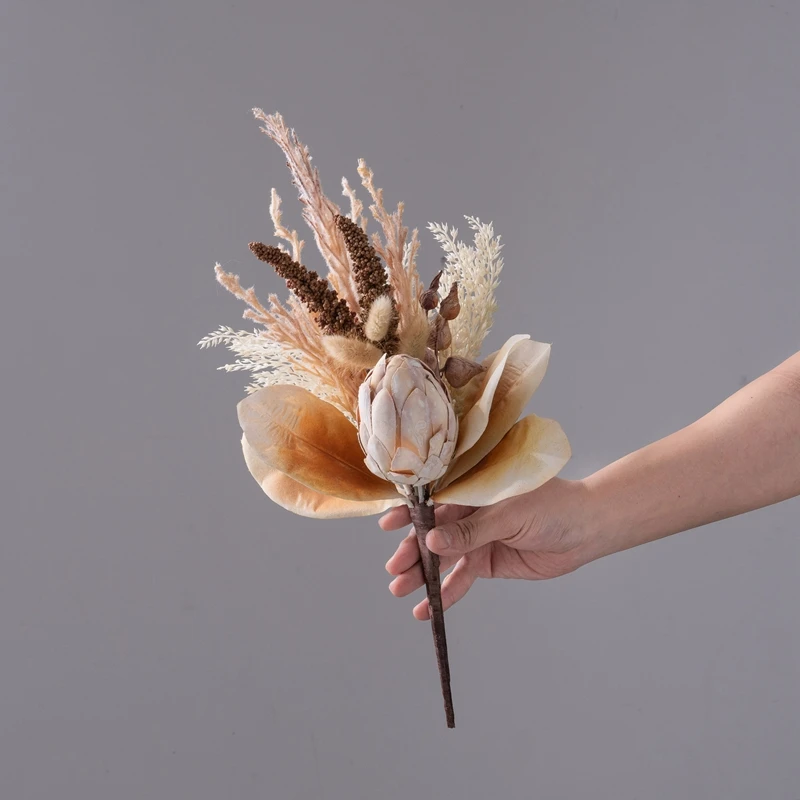 MW89108 Simulation Flower Vintage Protea Cynaroides Rabbit Tail Grass Wheat Ears Bouquet For Home Kitchen Garden Party Decor