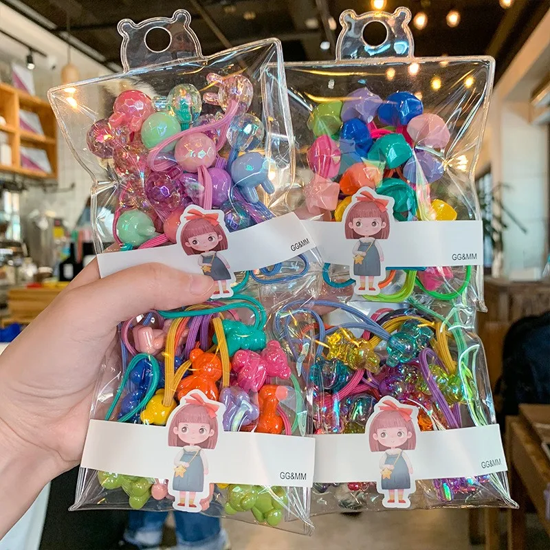 Korean style glitter elastic hair bands heart shape two beads hair ties ponytail holder for school girls