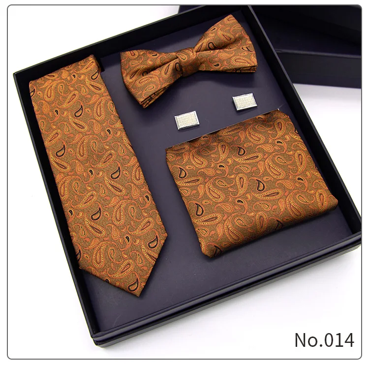 New mens necktie sets tie and pocket square bow tie set 4pcs bowtie set stripe mens black neck ties and handkerchief man gift