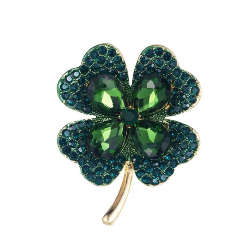 Luxury Design 18k Gold Plated Large Rhinestone Brooch Pins Clover  Brooch Women  Channel Brooch Pins