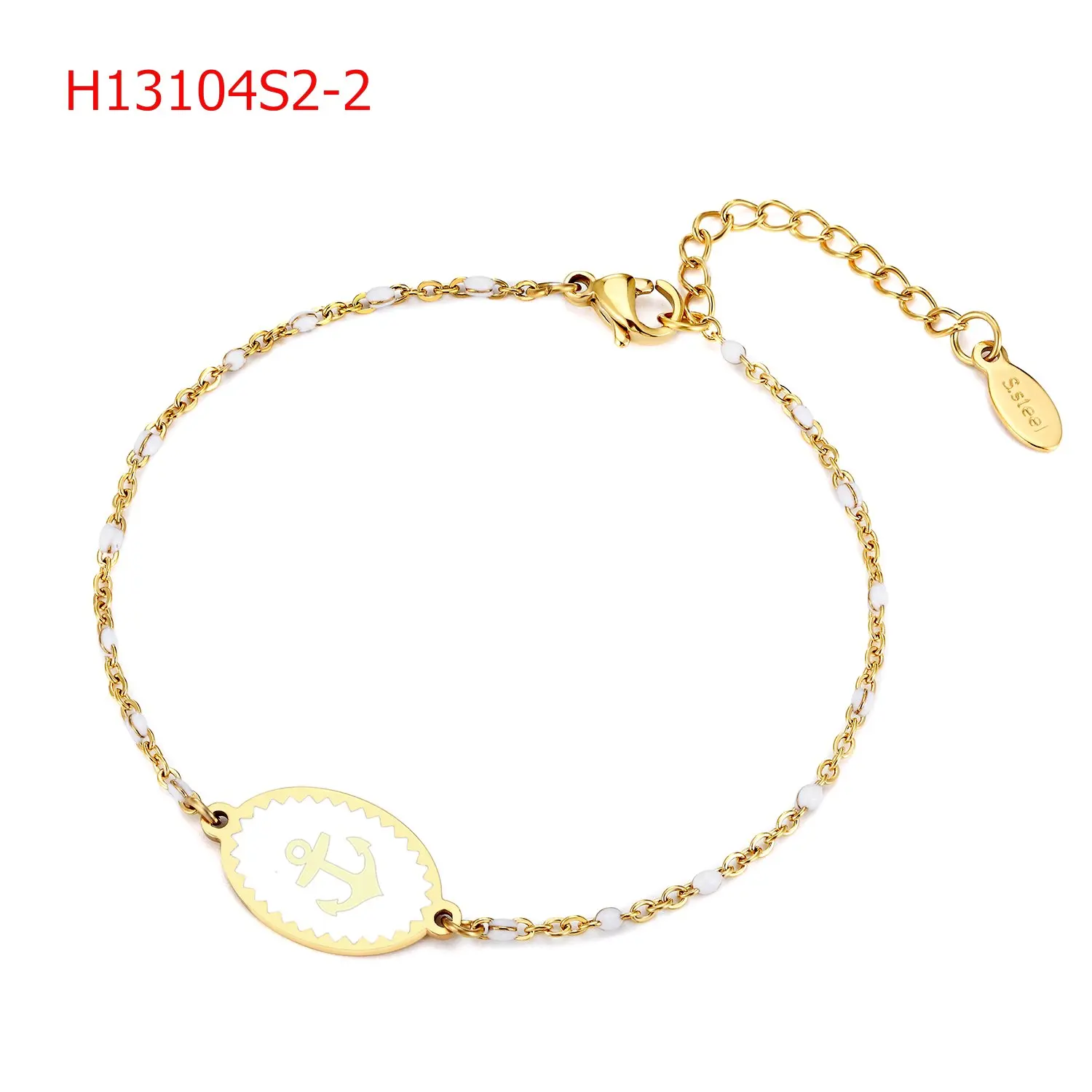 2021 fashion stainless steel Anchor charm enamel letter beads gold bracelet for women for girls