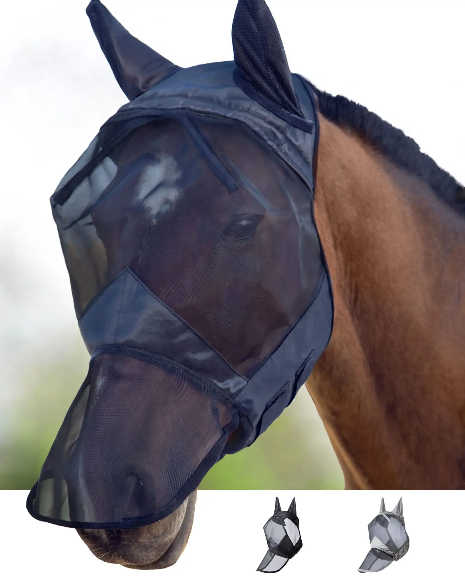 UV Protective Breathable Horse Fly Mesh Mask Long Nose With Ears UV Protection For Horse Summer Mint Full Size