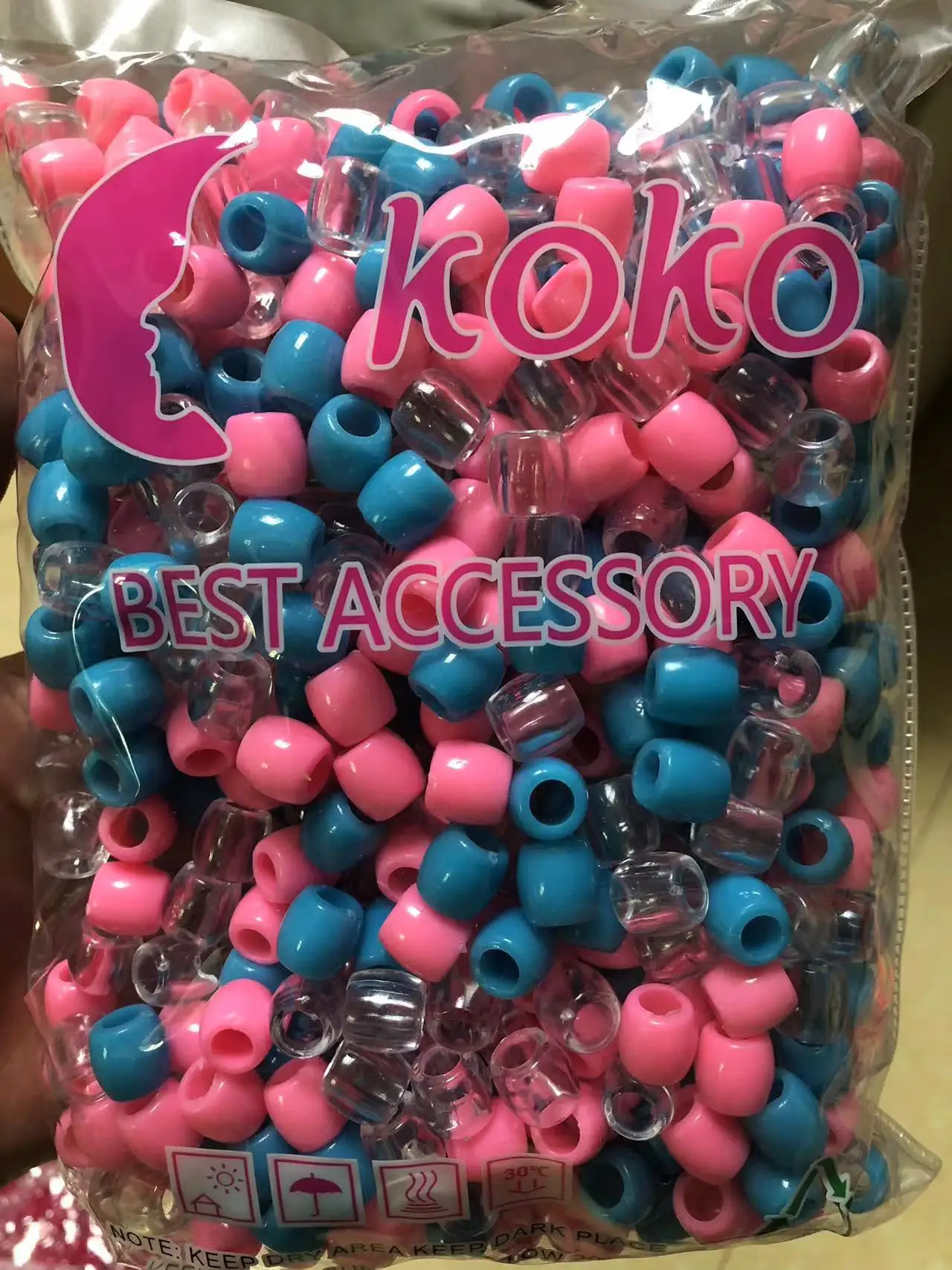 Mylulu Hot Sell Wig braid Plastic Big Hole Bead Braid Beads Hair Accessories For Braids Children Multi-Colored Beads For Hair
