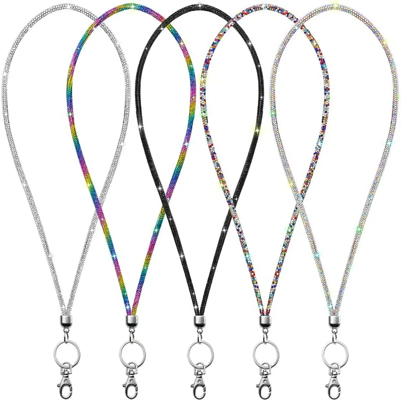 Bling Neck Lanyard With Metal Clsp & Keyring Rhinestone Chain Lanyard Bling Id Card Holder Crystal Phone Keychain Phone Lanyards