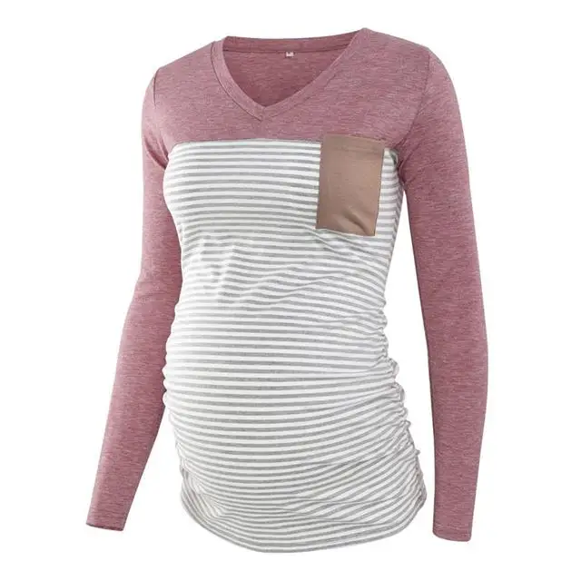 Good Quality Customized 1 Piece Stripes Long Sleeve Maternity Top