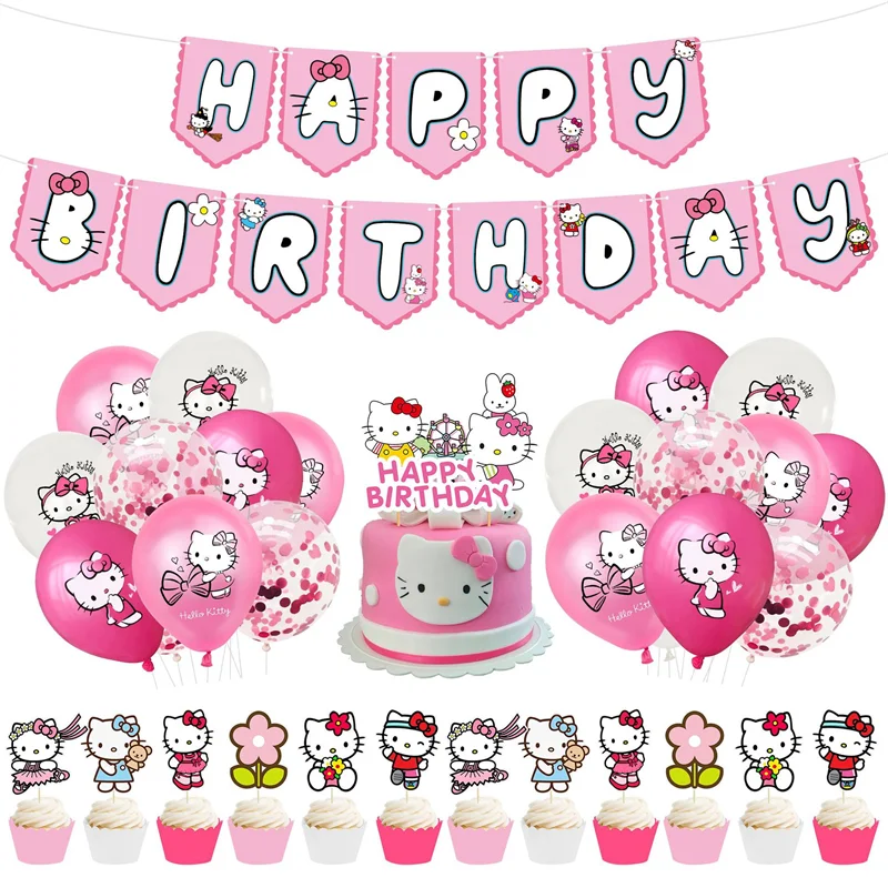 Factory Wholesale Birthday Party Balloon Decorations Set Hello Kitty Latex Helium Balloon Inflatable Kids Party Balloons Set