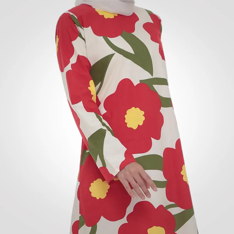 SIPO Eid Custom Malaysia Kurung Pahang Muslim Women Cotton Dress Round Neck Skirt Loose Cutting Comfortable Modern Baju Kurung