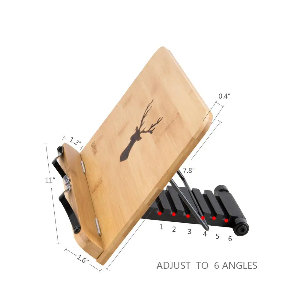 
Bamboo Book Stand Adjustable Portable Copyholder Foldable Reading Desk Cookbook Music Bookstand Holder with Vintage Antlers 
