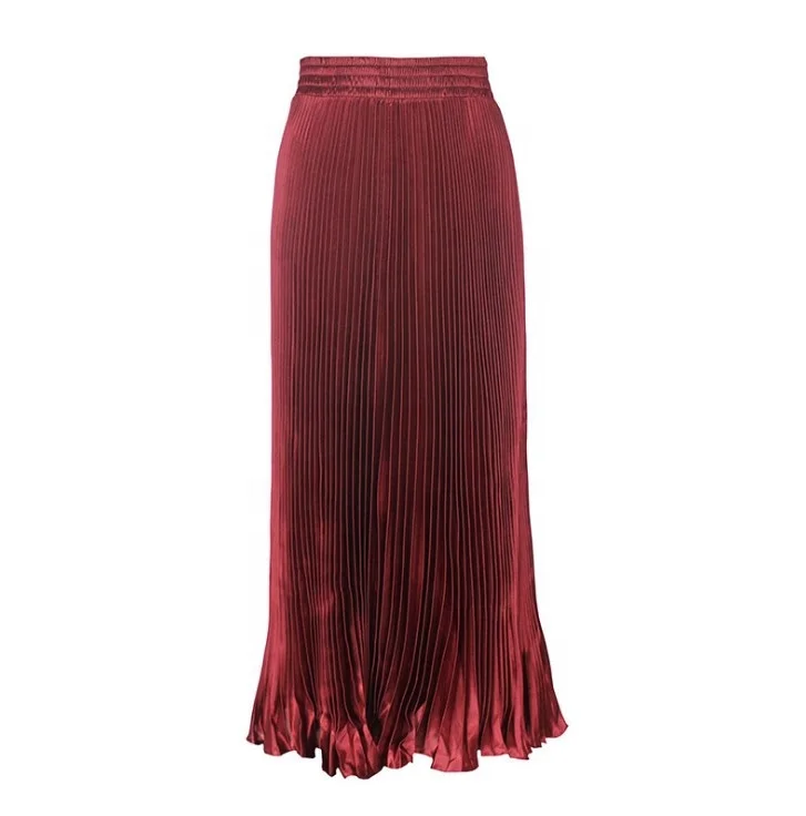 
QC-75474 Wholesale 100cm length ankle clothing women grace blazer and skirt long muslim women satin pleated skirt 