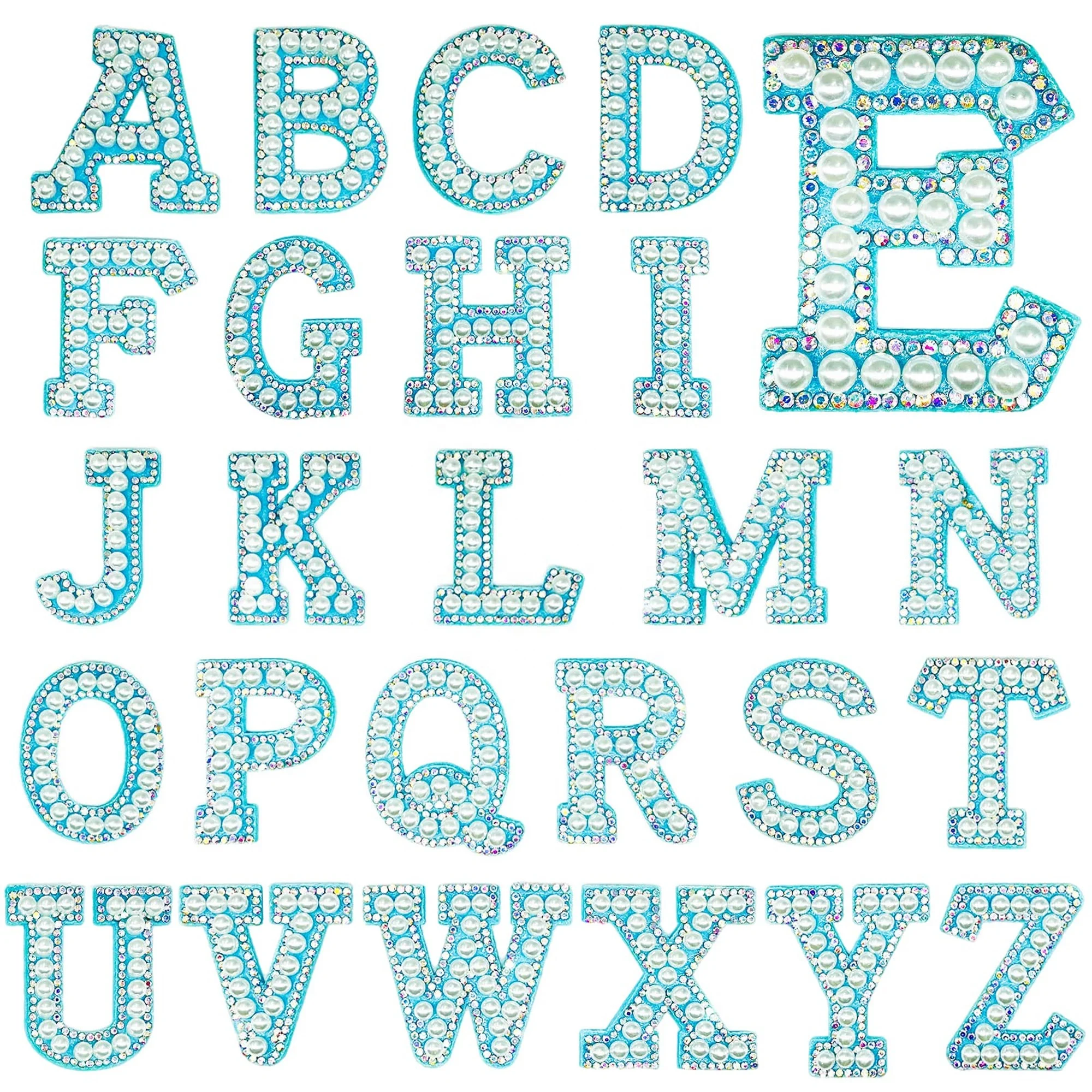 DIY Patch Cute Initial Pearl Patches Alphabet Pearl Rhinestone Words Ironing on Patches Applique
