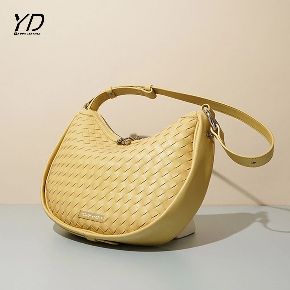 Factory hot sale fashion trends vintage handbags Genuine Leather woven Crescent armpit Shoulder Bags for women