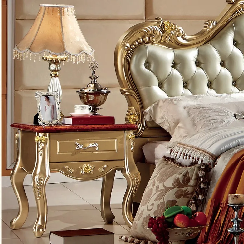 Luxury Champagne Gold King Size Wood Beds Classic Bedroom Furniture