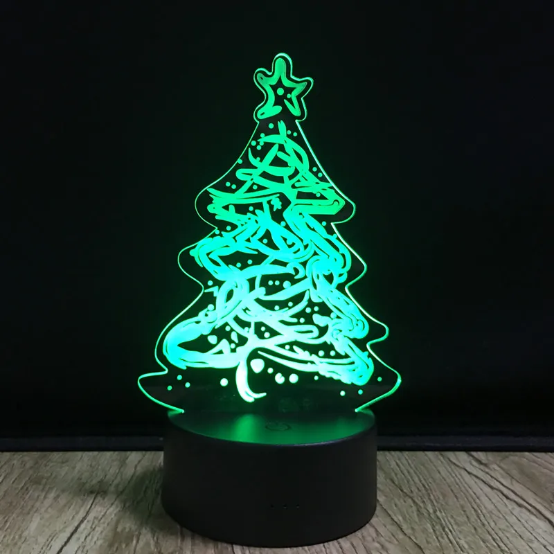 3D ночник Рождественская елка 7 светодиодов меняющая цвет лампа USB сенсорный выключатель визуальные огни