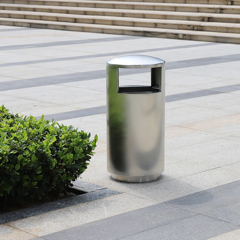 Stainless steel metal trash bin for indoor & outdoor Silver 23 Gallon (90 Liter) office trash cans Outdoor Commercial Waste bins