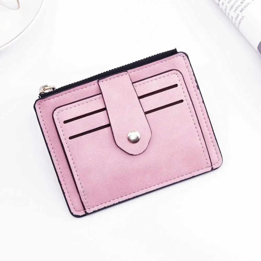 High Quality Pu Leather Bank Credit Card Holder Hasp Short Small Card Wallets With Zipper Coin Pocket