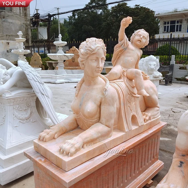 Outdoor Garden  Natural Stone Hand Carved Antique Egyptian Sphinx Marble Statue