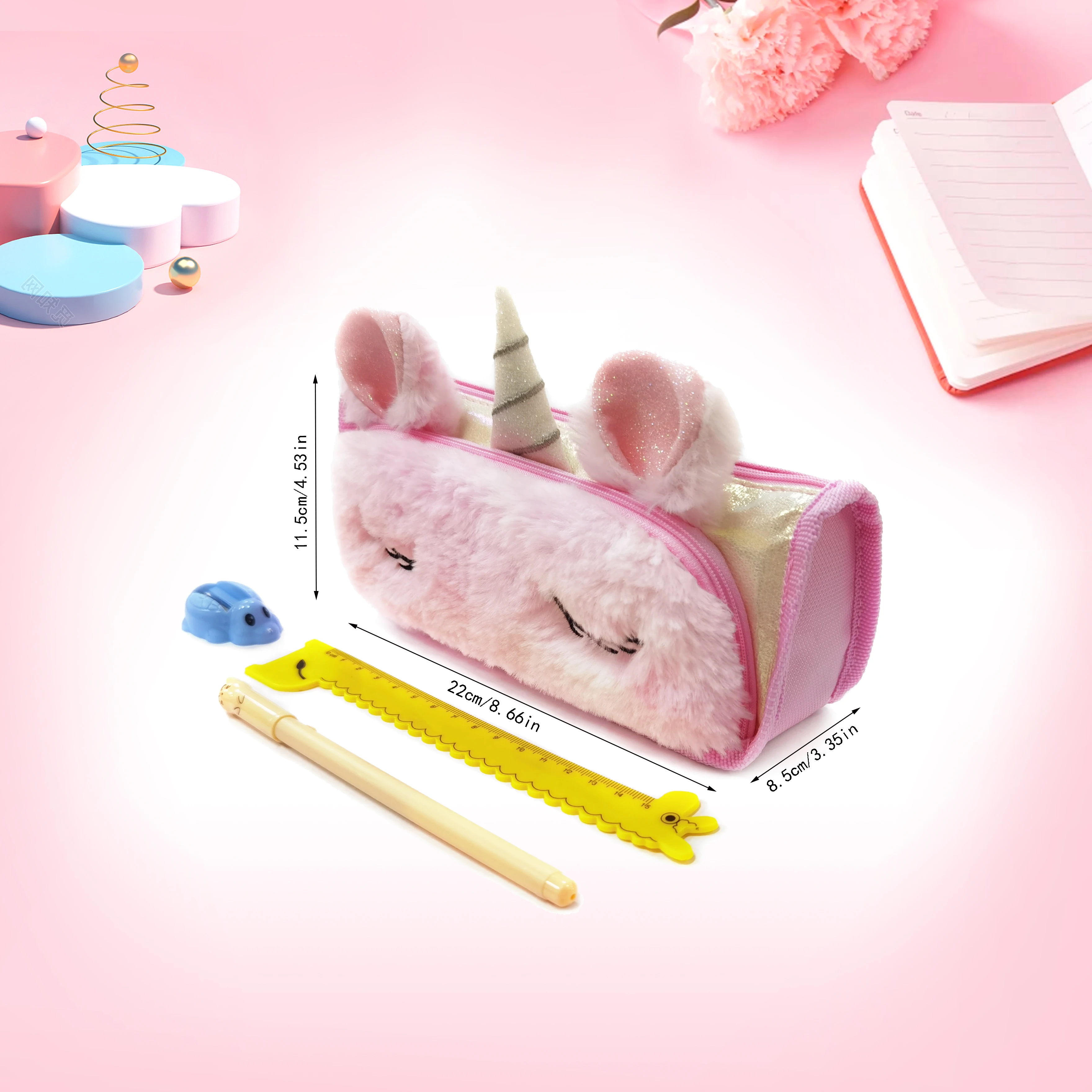 Школьный Студент kawaii Модный меховой Единорог большой емкости канцелярский пенал коробка