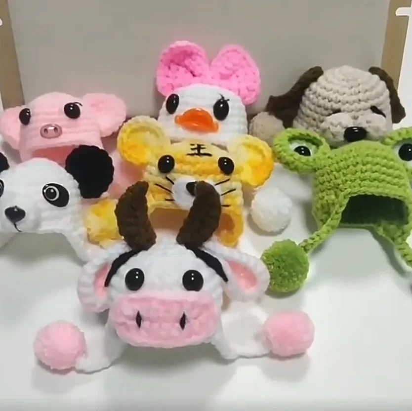 M2108 15CM Cartoon Mini Wool Knitted Animal Design Mini Doll Hats