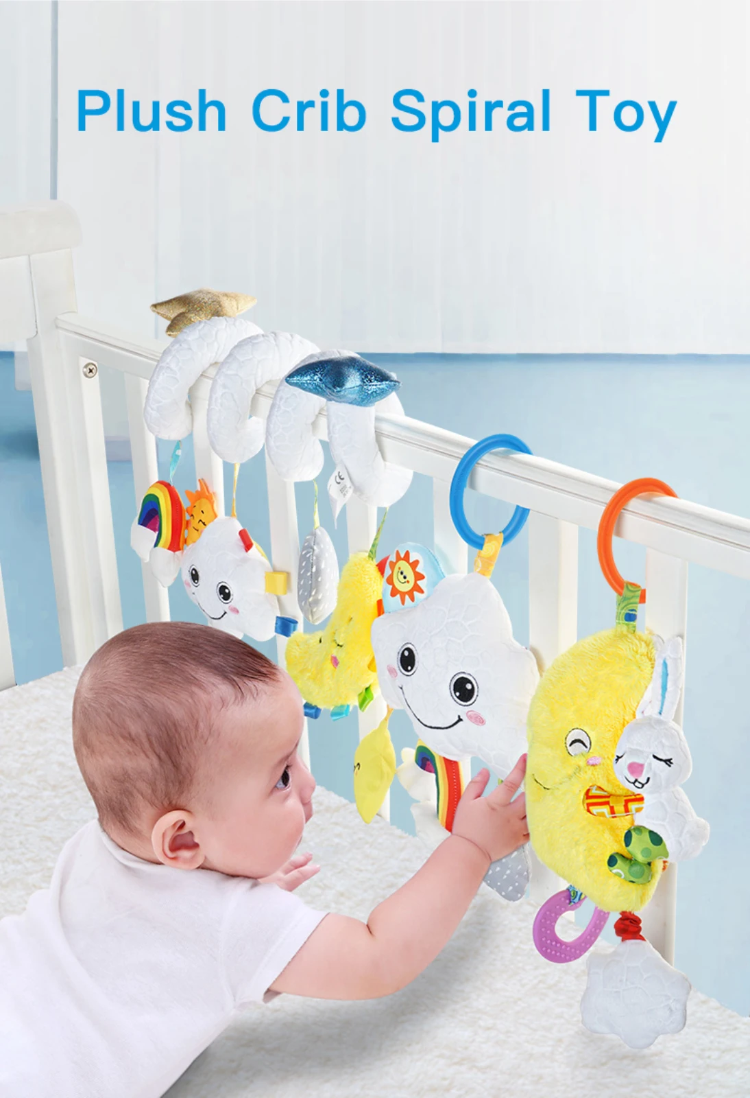 2022 Sensory Spiral Plush Bed Manufacturer Adorable Cute Hanging Toy with Baby Bell Rolling Shaped Bed Stroller Toy