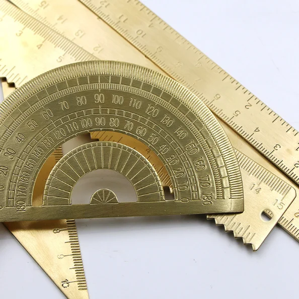 Brass triangle ruler copper ruler caliper retro semicircle gauge protractor triangular plate wave ruler