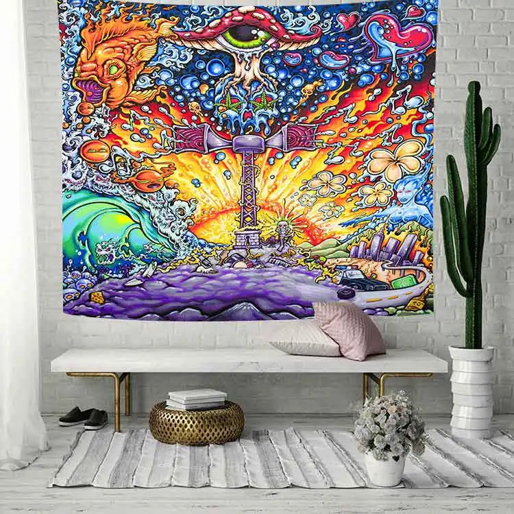 Trippy Art Tapestry Tree of Life Bohemia Flower Art Wall Hanging Tapestries for Living Room