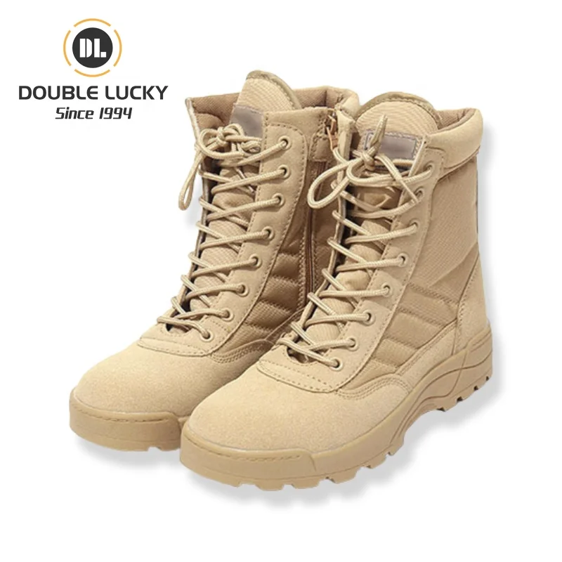 Double Lucky Hiking Anti-Slip Botas Hombre Shoe Factories China Hot Sale Leather Boots Outdoors Deser Tactical Boots