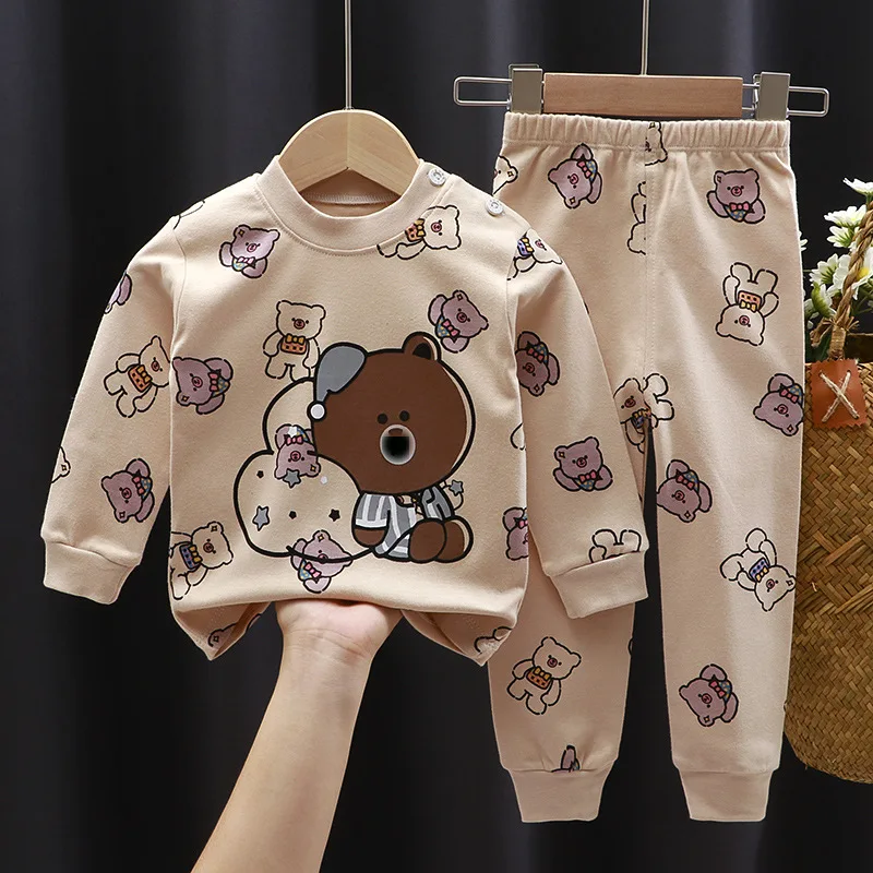 Wholesale Cartoon 100%Cotton Kids Pajamas 2 Set Girl Boys Children Spring Sleepwear Pyjamas Kids