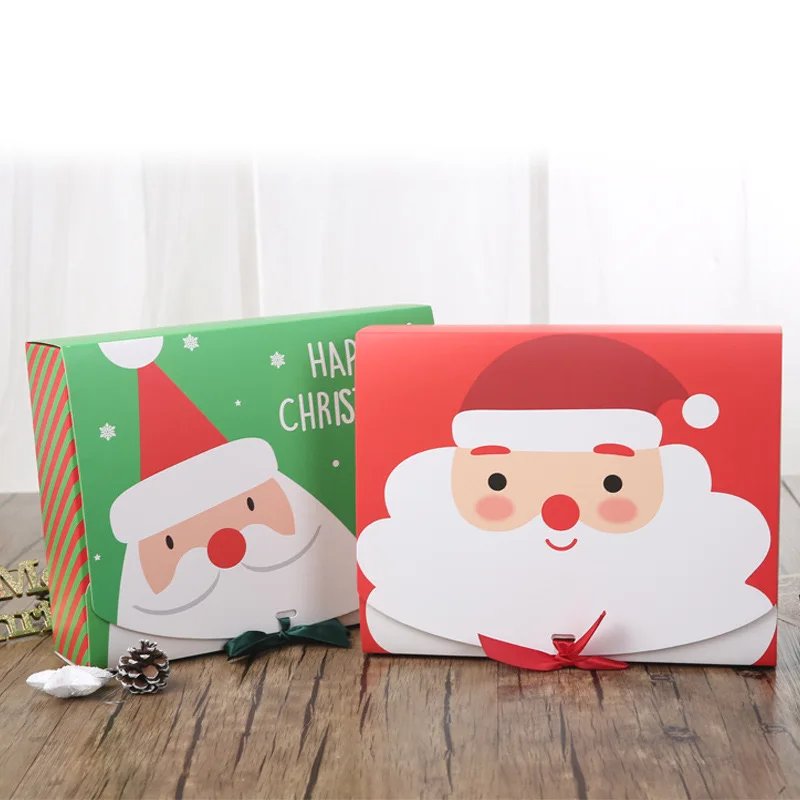 Christmas Candy Cookie Treat Box with Ribbon Bow Cartoon Santa Gift Paper Case