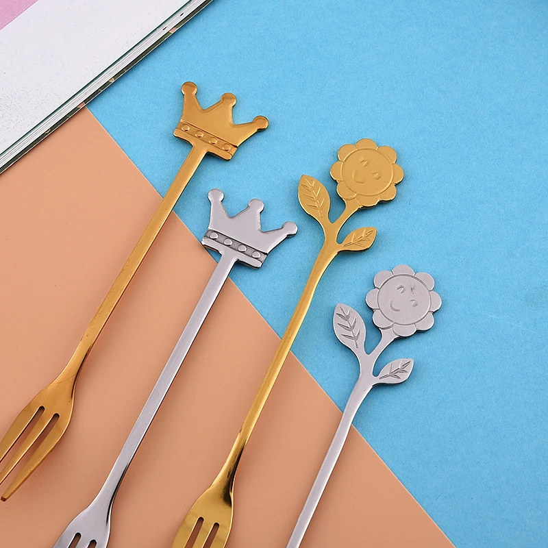 new Wholesale Creative dessert Spoon Stainless Steel flatware Sugar Tea Set Stirring 304 crown coffee spoon sun flower spoon