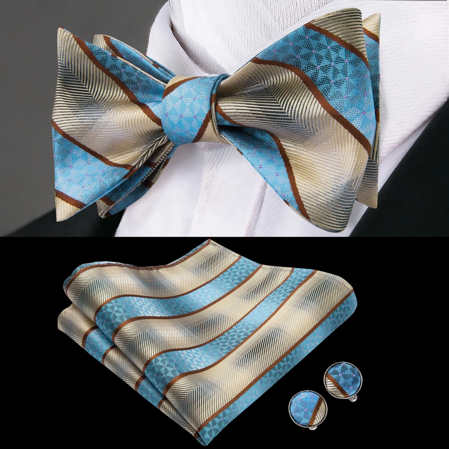 Hi-Tie оптовая продажа индивидуальный набор галстуков-бабочек из 100% шелка в желтую и синюю