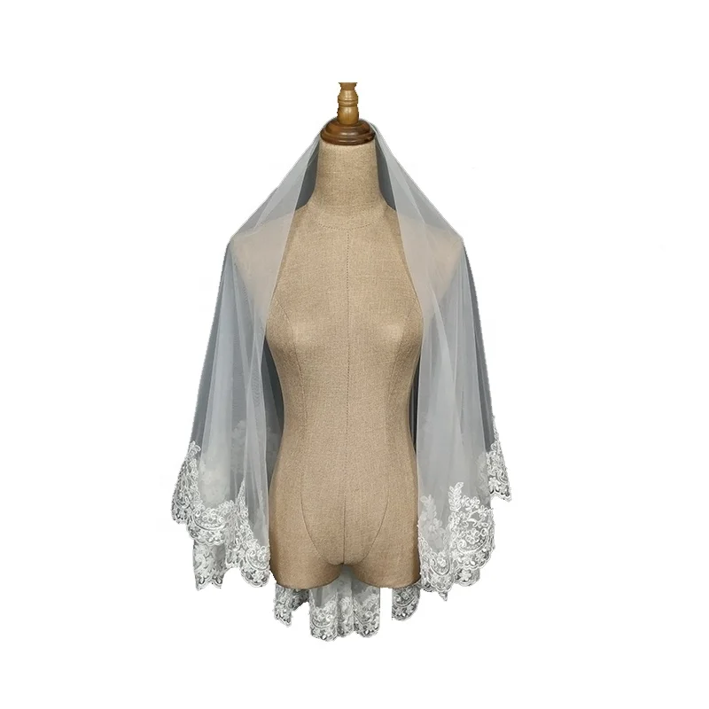 
150cm handmade beaded lace Natural style new creativeWhite Bridal Veil Soft Tulle Wedding Veil Beaded 