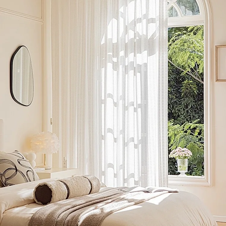 2024 new gauze curtain French light luxury high sense wheat texture soft jacquard velvet window net curtain
