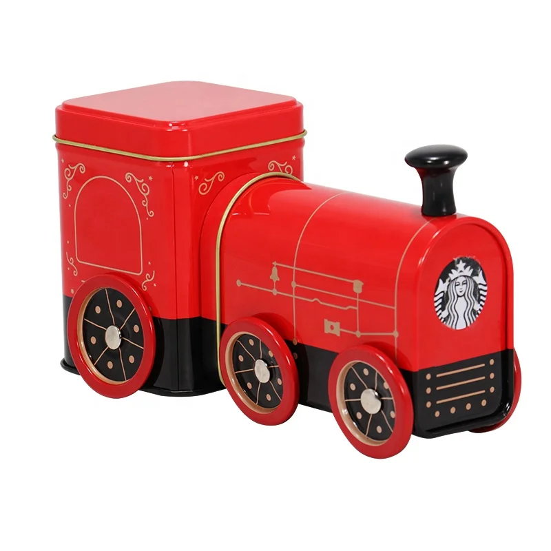 Christmas Tin Box Train Shape Candy Chocolate Biscuit Tin Box Packaging for Gift Giving