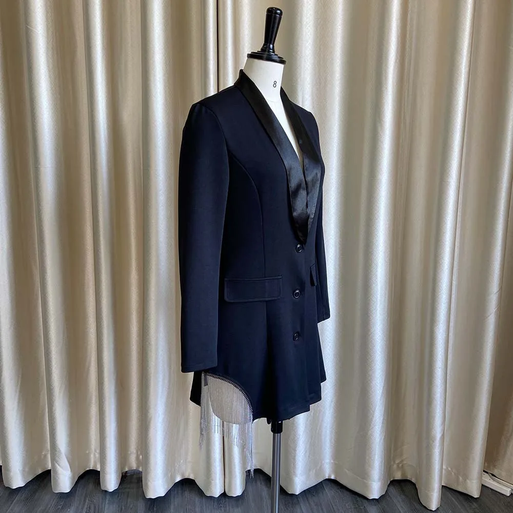 Fashion Sexy Slim Fit Tassel Blazer Dress Long Sleeve Ladies Black Fancy Dresses Women Office Dress