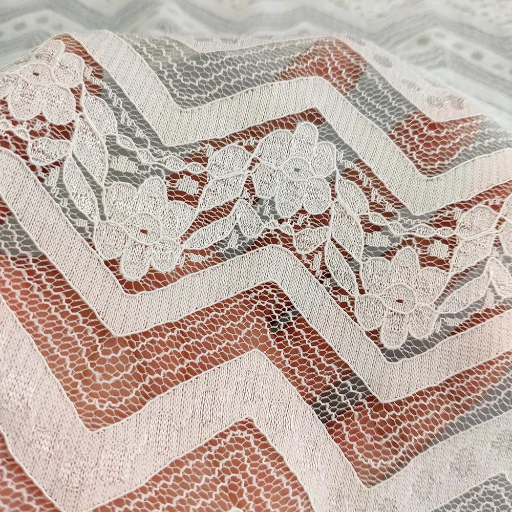 Guipure beige geometrical nylon with cotton swiss voile lace fabric