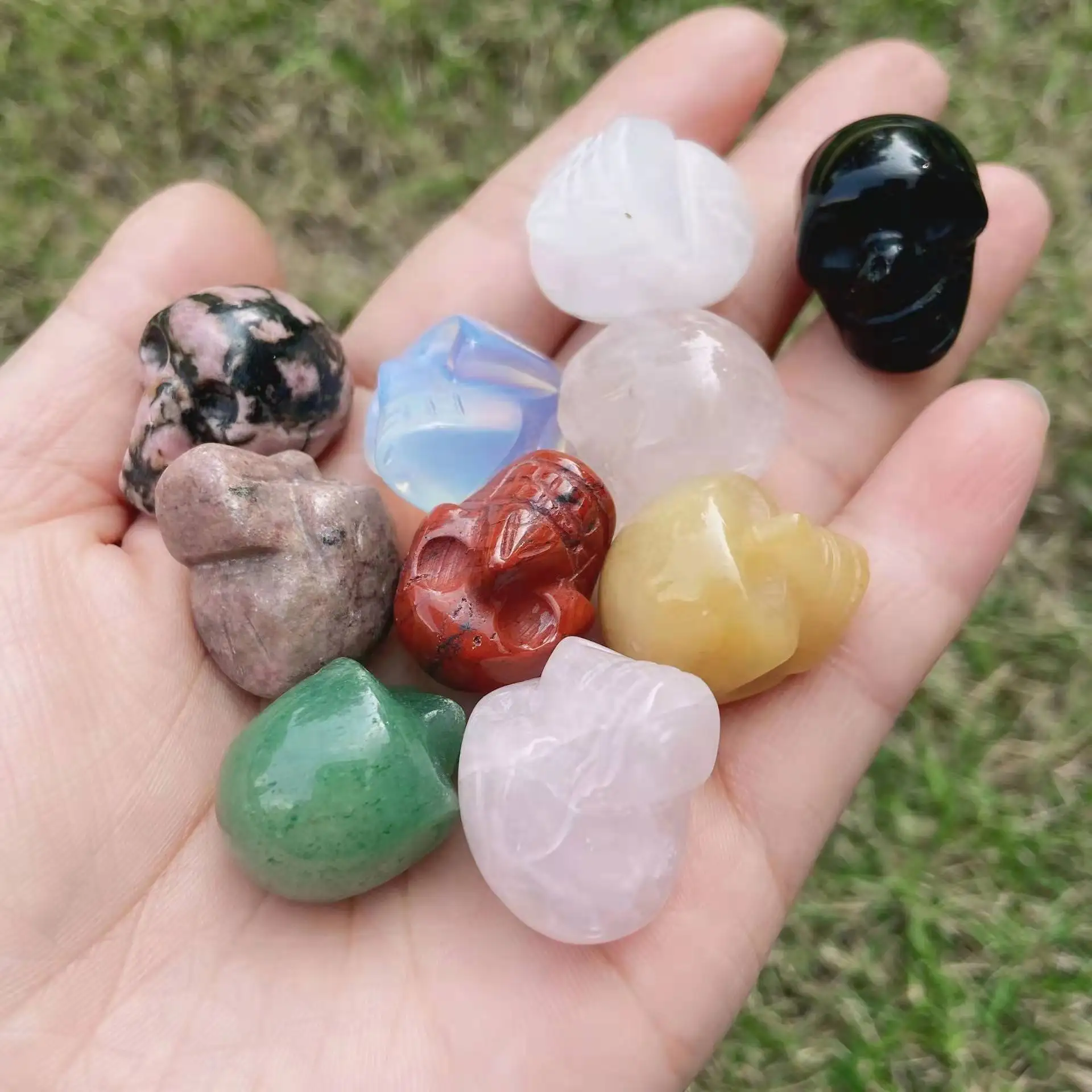 1 дюйм китайские Хрустальные черепа ручная работа маленькие хрустальные розовый кварц аметист распродажа