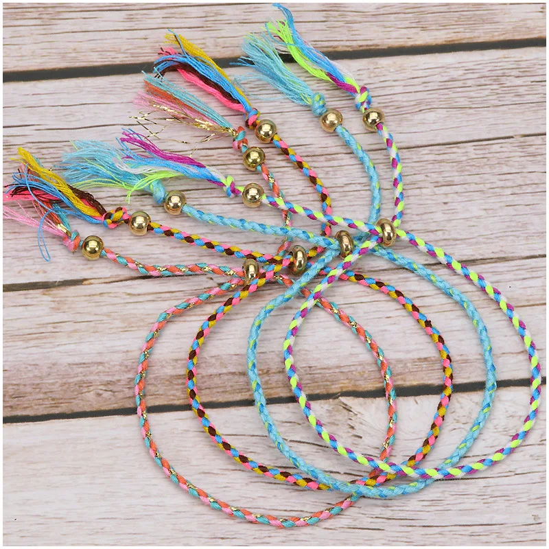 Bracelet Weaving Men And Women Literature Play Accessories Tibetan Cotton Rope Copper Beads Tassels Adjustable Woven Bracelet
