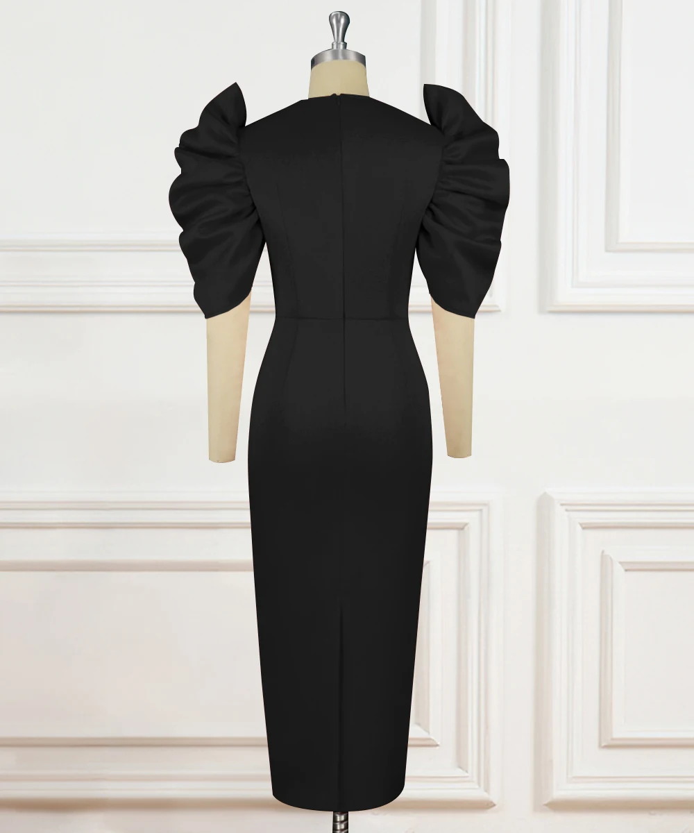 Black 4XL Formal Midi Length Cut Out Women Cocktail Elegant Dresses