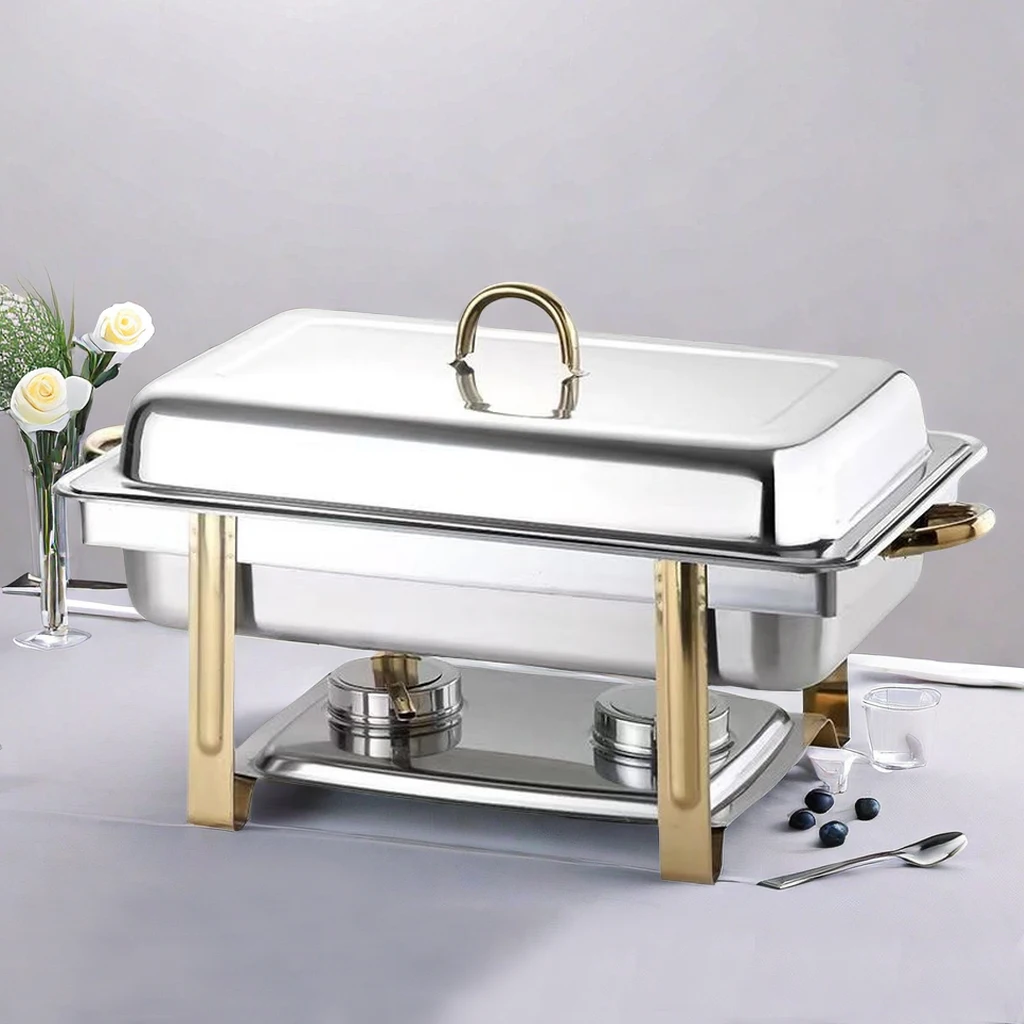 9L Equipment Commercial Stainless steel Rectangular Chafing dish Buffet Set Gold holder Food warmer for Collapsible
