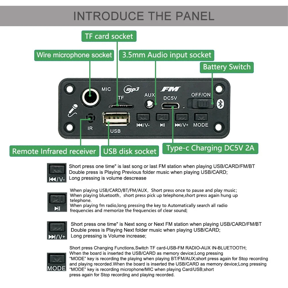 2 x 5W MP3 Player Amplifier Module Bluetooth Amplifier Board With 3.7V Battery Charge