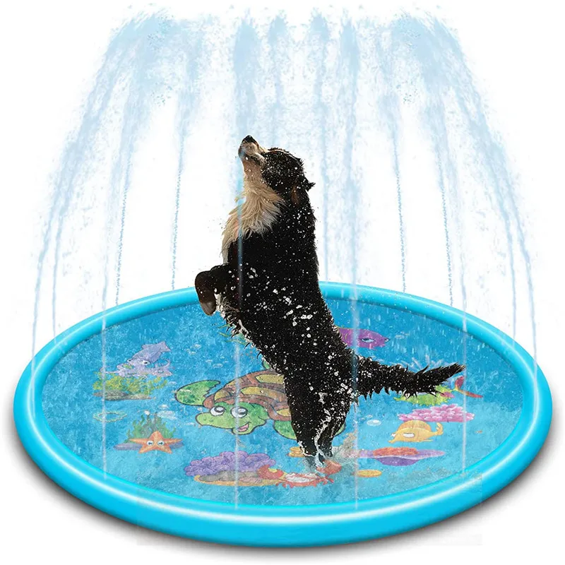 Custom Splash Sprinkler Thicken With Sprinkler Hard Plastic Pool Pet Outdoor Play Water Mat Toys Pad For Dogs Cats