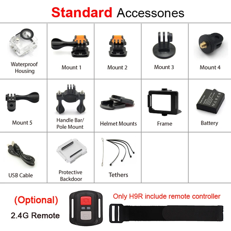 Лидер продаж Официальный магазин AliExpress EKEN оптовая продажа Прямая поставка Экшн-камера DDP 4K Wi-Fi H9 / H9R со складов