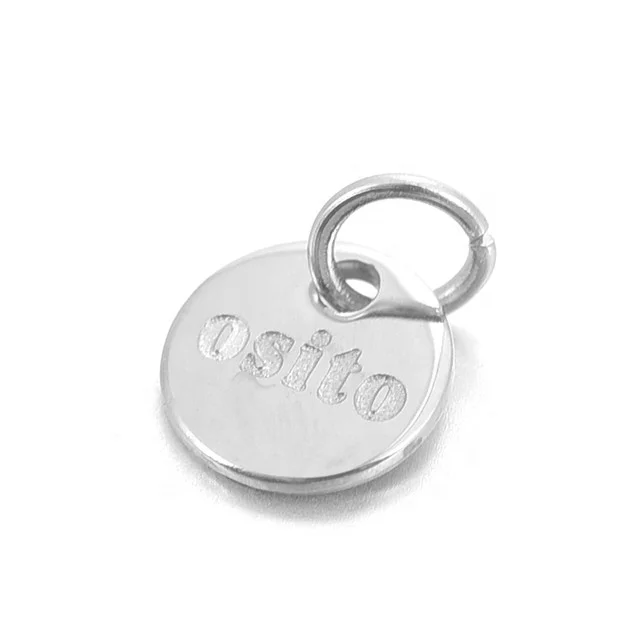 Yiwu Aceon Stainless Steel Minimal Round Charm Custom Stamped Deep Engraved Never Fade Tail Jewelry Brand Tag