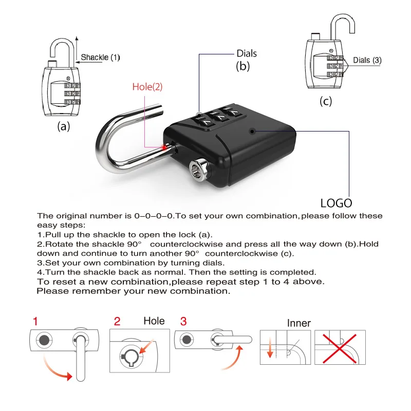 Good Quality Wholesale 3 Number Combination Zinc Alloy Lock Tsa Padlock With Password