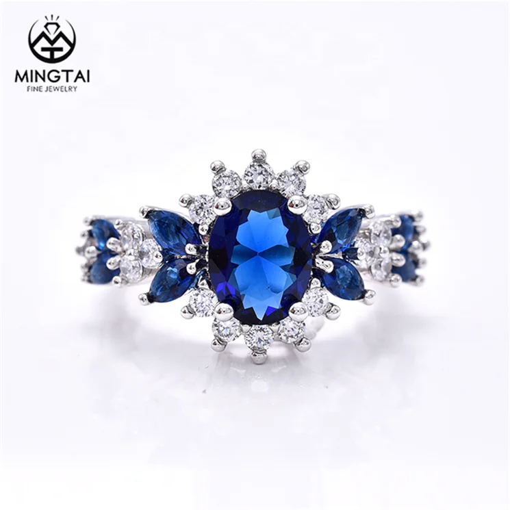 14K позолоченный синий корунд женский кластер вечные кольца стерлингового серебра 925 ювелирные изделия обручальное кольцо
