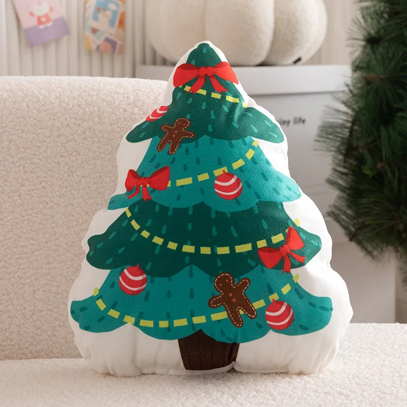 Home Decoration Low MOQ custom cute design irregular shaped cartoon Anime christmas tree throw pillows cases