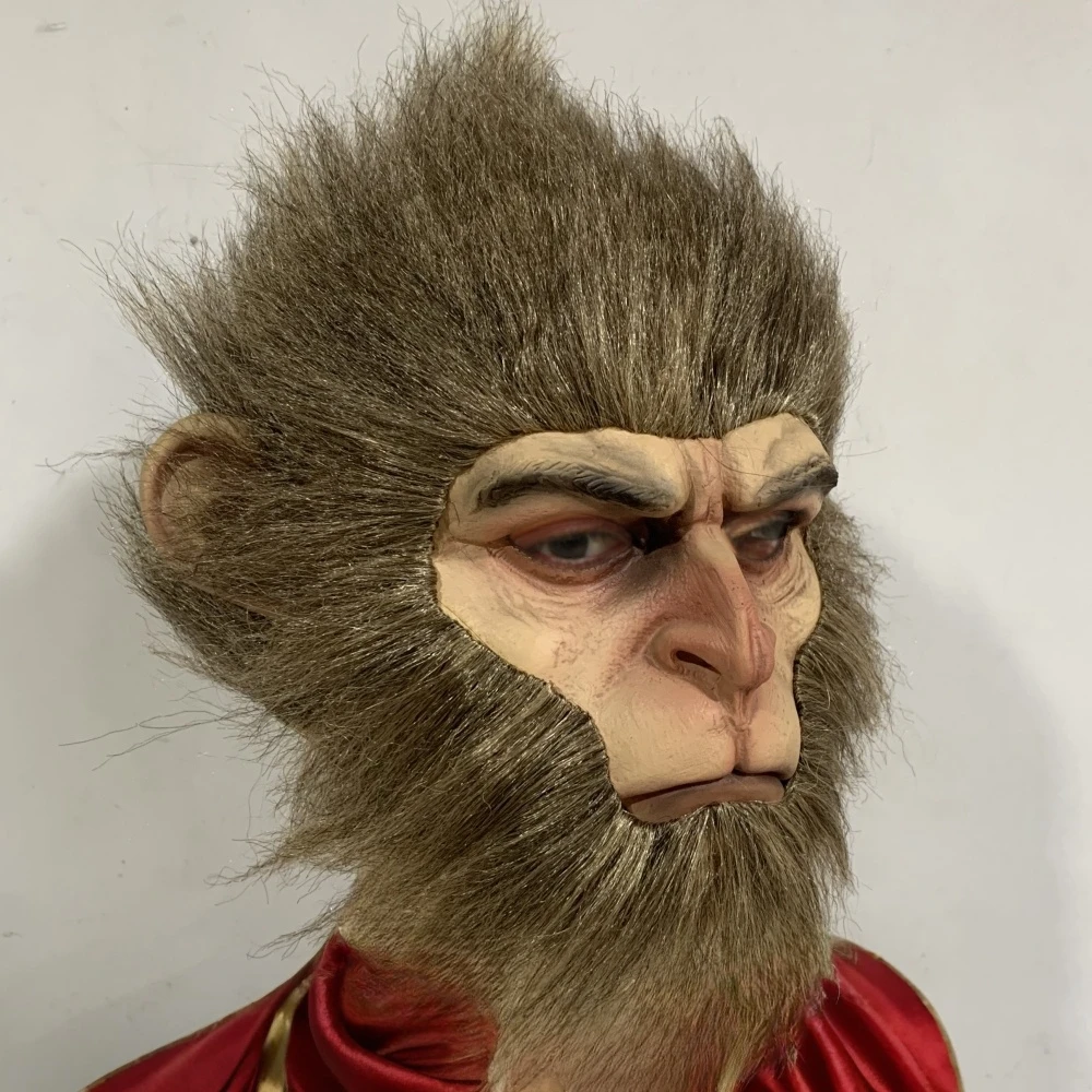 Black Myth WuKong Mask 3A Game Role-Playing Novelty Halloween Party Costume Props Adult Gifts Latex Full Face Mask With Hair