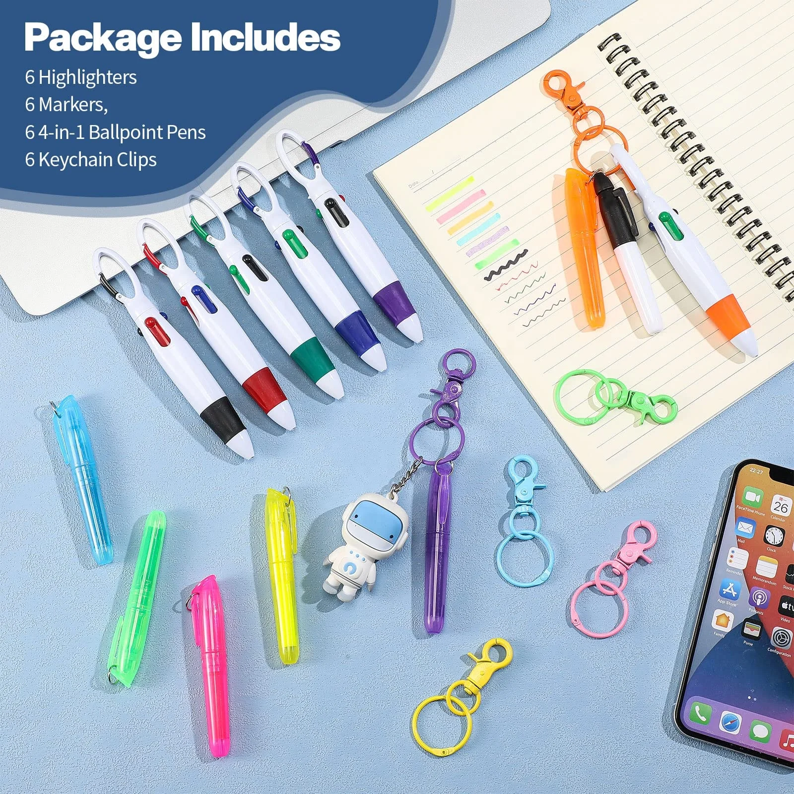 Mini Highlighter Nurse Pen Pack Set Tip Highlighter Permanent Marker Pen Retractable Ball Pen With Nursing Key Chain
