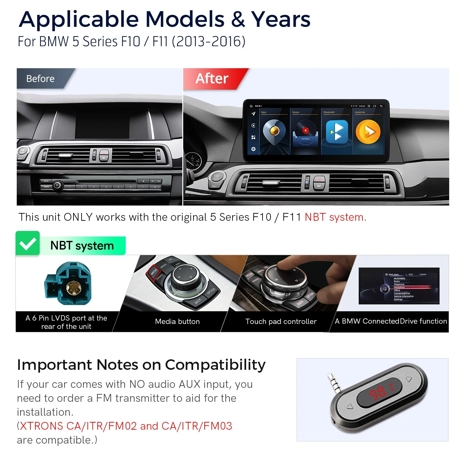 XTRONS 12.3 Inch Android 13 64GB Car Stereo For BMW 5 Series F10 F11 Android Screen Carplay 4G LTE Navigation GPS