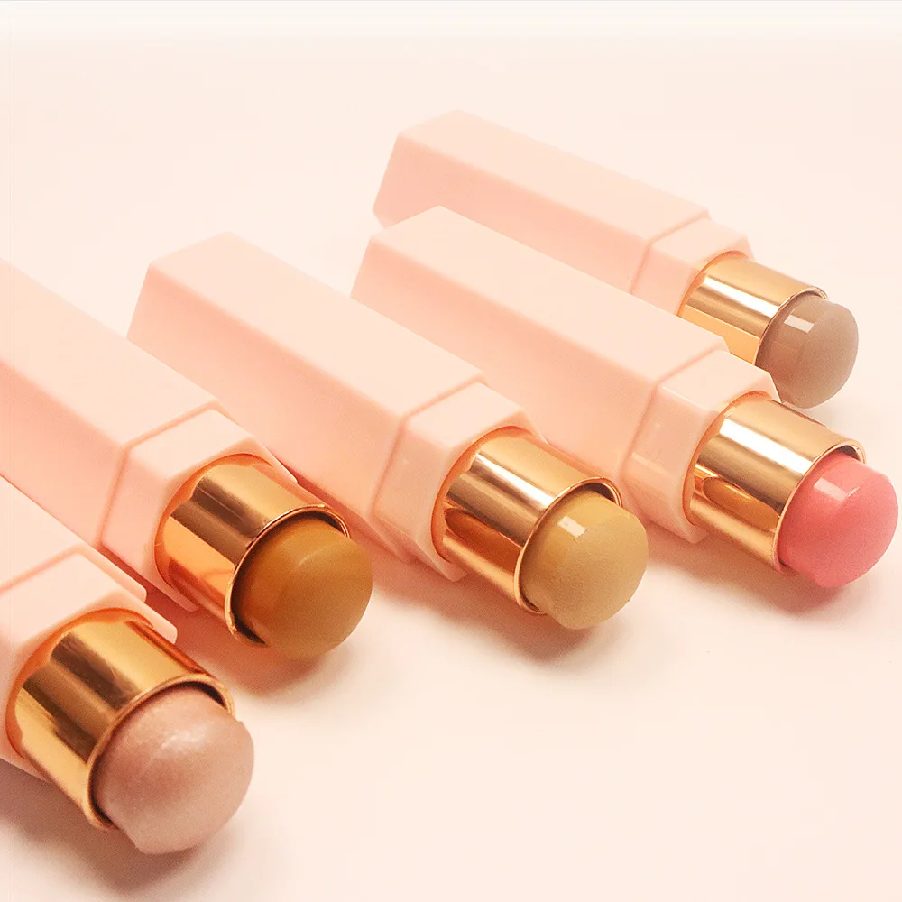 makeup tinted custom vegan cruelty free cream blush stick pink hexagon highlighting bronze stick face brightening blush stick